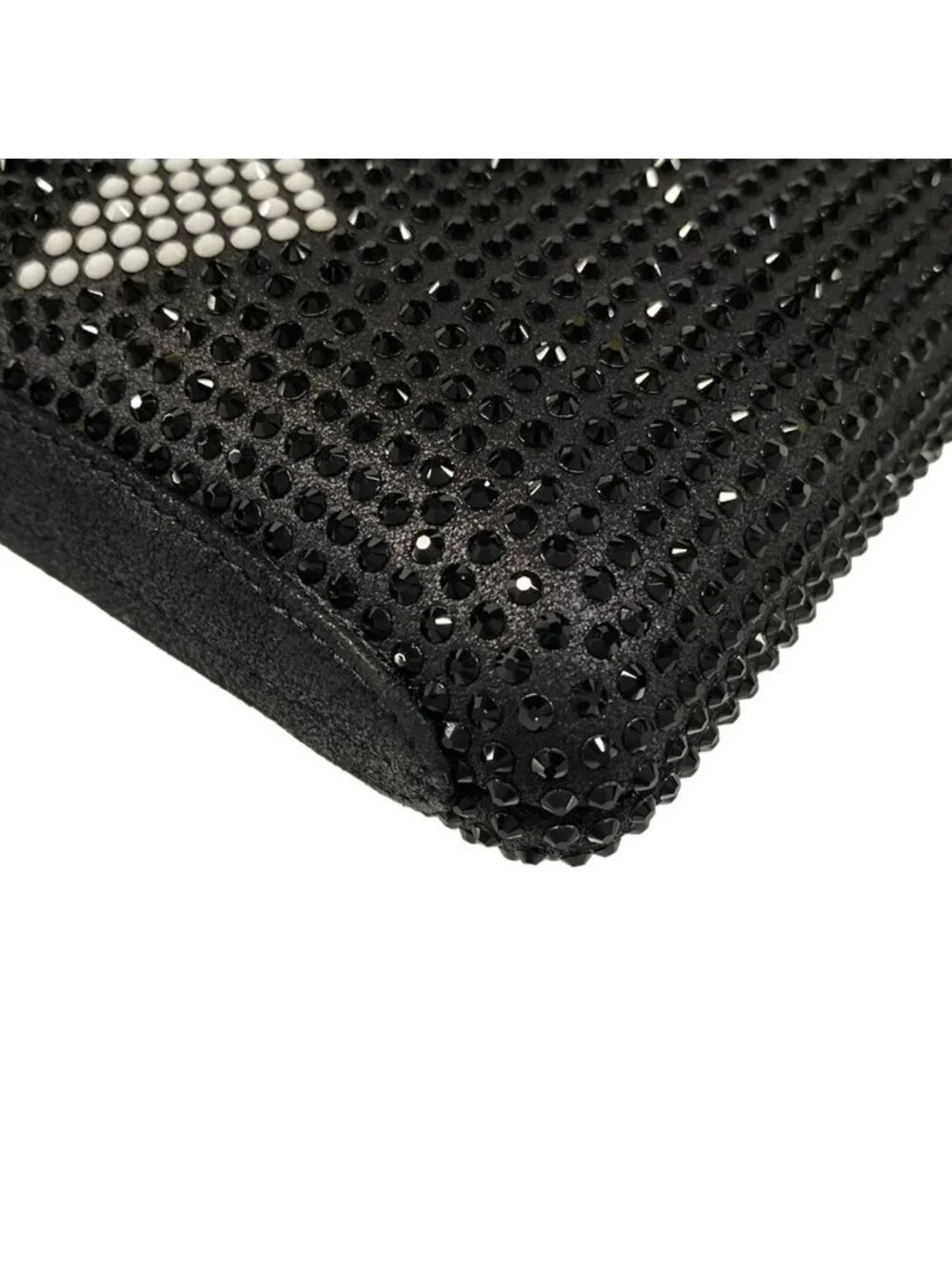 Chanel Shoulder Bag Black White Chain Silver Kiss Lock Strass CC Minadiere